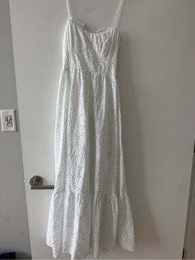 Zara White Eyelet Maxi Dress with Spaghetti Straps
